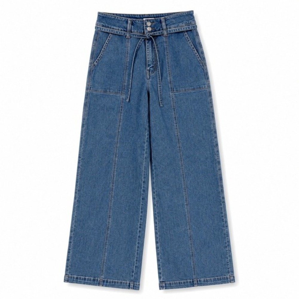 Wide Leg Paperbag Waist Jeans - Blue - Picture 2 of 9